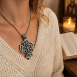 Double-sided S925k silver pendant depicting the Passion of Christ and St. George slaying the dragon.