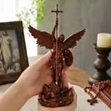 St. Michael the Archangel - Hand Carved Boxwood Sculpture - Spiritual Guardian for Prayer Spaces