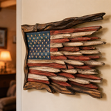 Hand-Carved Solid Wood American Flag Wall Art – Rustic Patriotic Home Decor & Veteran Gift