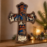 3D Layered Nativity Wooden Cross – Basswood Christian Christmas Wall Decor