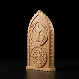 Hand-Carved Beechwood St. Benedict Medal Desktop Ornament