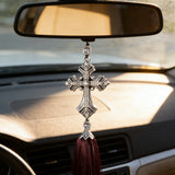 Vintage Crystal Cross Car Hanger – A Divine Guardian for Every Journey