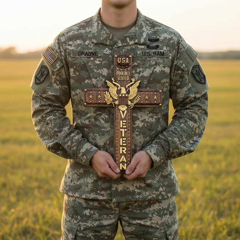 Hands holding Veteran Cross