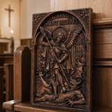 Hand-Carved Archangel Saint Michael Wood Wall Plaque | Catholic Home Decor | Christian Wall Art - size and finish detail