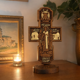 Double-Sided Icon Wood Carving ✝️ | Hand-Carved Crucifix & Saints Beechwood Wall Art