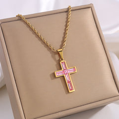 Colored Baguette CZ Cross Necklace – Faith, Vibrance & Bold Devotion - Christian gift presentation