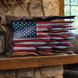 Hand-Carved Solid Wood American Flag Wall Art – Rustic Patriotic Home Decor & Veteran Gift