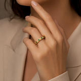 Hand-Set Emerald CZ Spinner Ring – Luxury Rotatable Stainless Steel Band - size and finish detail