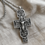 S925 Silver Orthodox Crucifixion Necklace – Detailed Christian Cross Pendant with 24-Inch Chain