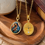 Our Lady of Guadalupe Gold-Tone Oval Pendant Necklace – Double-Sided Virgin Mary Christian Jewelry