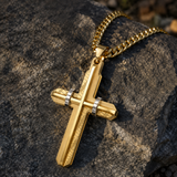 Two‑Tone Textured Stainless Steel Men’s Cross Necklace