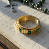 6mm Grooved Square Green CZ Rotatable Spinner Stainless Steel Ring