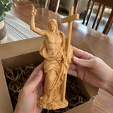 “He Is Risen” — Hand-Carved Boxwood Jesus Resurrection Statue | Symbol of Hope, Faith & New Life