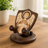 Beechwood Guardian Angel Adjustable Phone Stand – Faith-Inspired Wooden Desk Holder