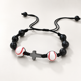 Sports Faith Baseball Bead Cross Adjustable Braided Bracelet