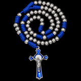 t. Benedict Blue Enamel Rosary with Crucifix – Silver-Tone Beads & Braided Cord