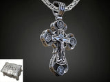 Jesus Virgin Mary Trinity Double Sided Engraved S925K Silver Cross Necklace