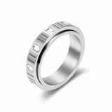 6mm Grooved Square Green CZ Rotatable Spinner Stainless Steel Ring