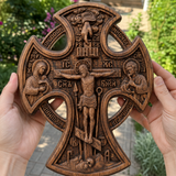 Hand-Carved Beechwood “Hand of Redemption” Crucifix | The Passion and Divine Grace of Christ