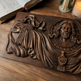 Trinity of Grace” Hand-Carved Jesus & Holy Spirit Wood Wall Art – 22.75