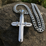 Two‑Tone Textured Stainless Steel Men’s Cross Necklace