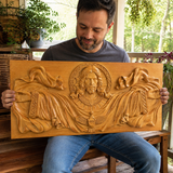Trinity of Grace” Hand-Carved Jesus & Holy Spirit Wood Wall Art – 22.75