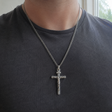 Jesus Crucifixion S925K Silver Crucifix Pendant- with 5mm Titanium Cuban Chain