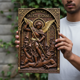 Hand-Carved Archangel Saint Michael Wood Wall Plaque | Catholic Home Decor | Christian Wall Art