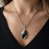Angel's Tears Two‑Tone Gemstone Titanium Steel Necklace, Men's Blue Sandstone & Black Onyx Pendant