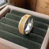 8mm Spinning Titanium Steel Men's Ring, Sand Blast Two-Tone Inlaid Cubic Zirconia Band, Stress Relief Rotatable Wedding Promise Ring for Men