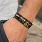 Double Layer Braided Leather 7 Chakra Natural Healing Stone Bracelet