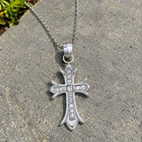 Full Inlaid CZ Gothic Fleur-de-lis Cross Stainless Steel Necklace