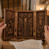 The Life of Christ Hand-Carved Beechwood Triptych – From Nativity to Resurrection Glory