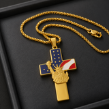 Statue of Liberty & American Flag Cross Pendant Necklace