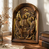 【Holy Trinity Wood Carving】Handcrafted Beech Wood Icon Three Graces Colorway Home Prayer Altar Spiritual Gift