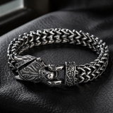 Viking Wolf Head Double Row Thick Stainless Steel Bracelet