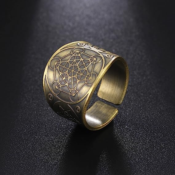 Amaxer Metatron’s Cube Ring for Men Stainless Steel Vintage Sacred Geometry Spiritual Protection Amulet Ring Statement Band for Men Women