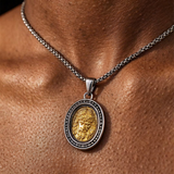 Two‑Tone Titanium Steel Jesus Portrait Oval Medal Necklace