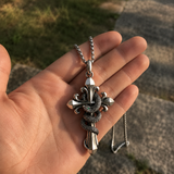 S925 Silver Serpent Cross Pendant Necklace with Green Gemstone