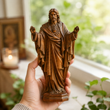 Hand Carved Sacred Heart of Jesus Virgin Mary Wooden Tabletop Ornament