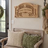 Personalized “Bless Our Home” Hand-Carved Beechwood Wall Plaque - design detail