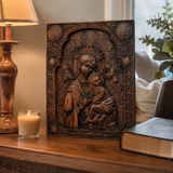 Our Lady of Perpetual Help Wood Art - Hand-Carved Catholic Gift - Mother Mary Comfort Figure