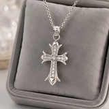 Full Inlaid CZ Gothic Fleur-de-lis Cross Stainless Steel Necklace