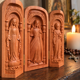 Hand-Carved Travel Triptych Altar: The Holy Family at Your Side