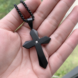Faceted Eight Point North Star CZ Inlay Stainless Steel Cross Necklace