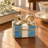 Elegant Blue & White Bow Keepsake Jewelry Box – A Timeless Gift of Love & Cherished Memories