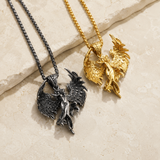 Vintage Archangel Stainless Steel Necklace, 3D Embossed Angel Pendant Box Chain for Men
