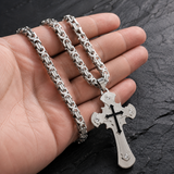 Heavy‑Duty Gothic CZ Inlay Cross Byzantine Chain Pendant Necklace