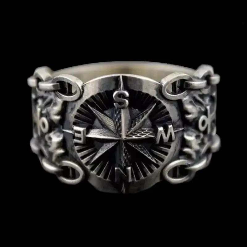 Nautical Compass Logo Stainless Steel Ring