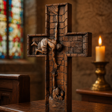 BGCOPPER Savior Jesus Cross - Carved from Natural Wood